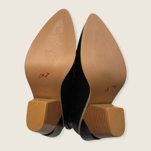 Black Blue Snakeskin Print Western Cowgirl Point Stacked Block Heel Mid Boot 38 - Picture 9 of 14